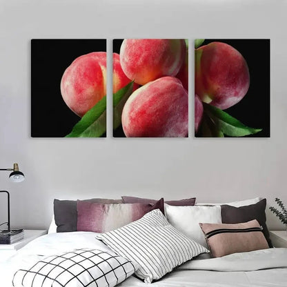 3pcs Peaches on a Black Background Modern  Wall Art Set Canvas Framed 40x60cm - High Quality Print 100% Australian Made Wall Canvas Ready to Hang