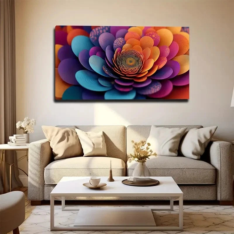 Vibrant Floral Design In Blue Wall Art Canvas Office Home Room Framed 120x60cm