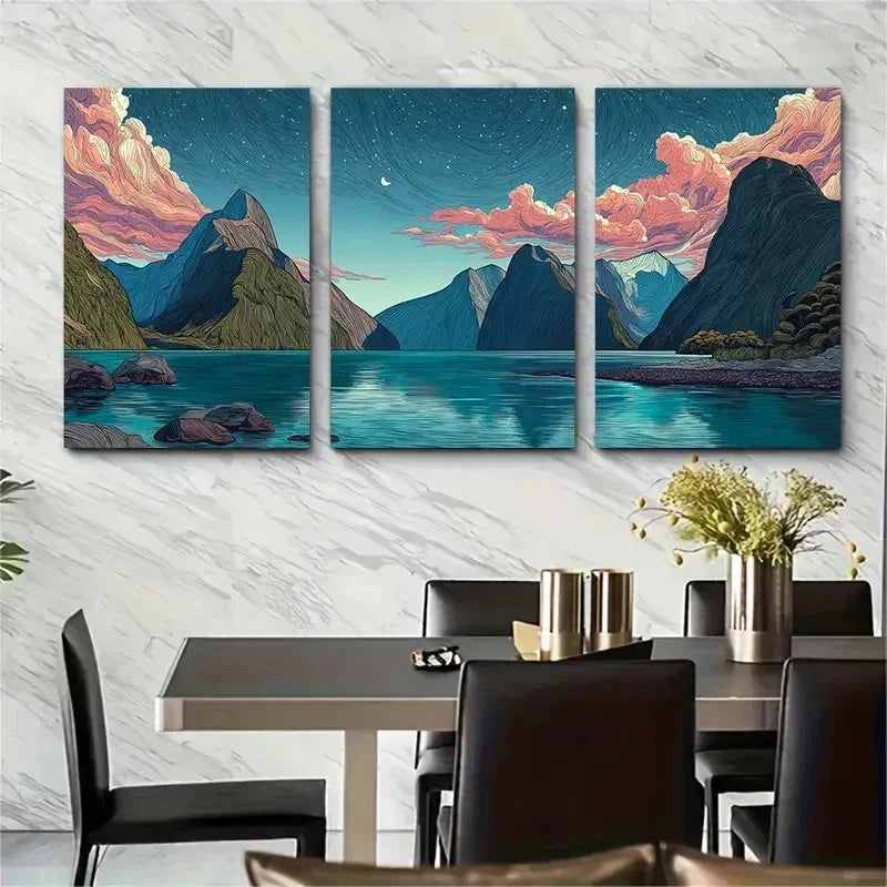 3pcs Milford Sound New Zealand Sound Perfect Wall Art Set Canvas Framed 50x70cm - High Quality Print 100% Australian Made Wall Canvas Ready to Hang