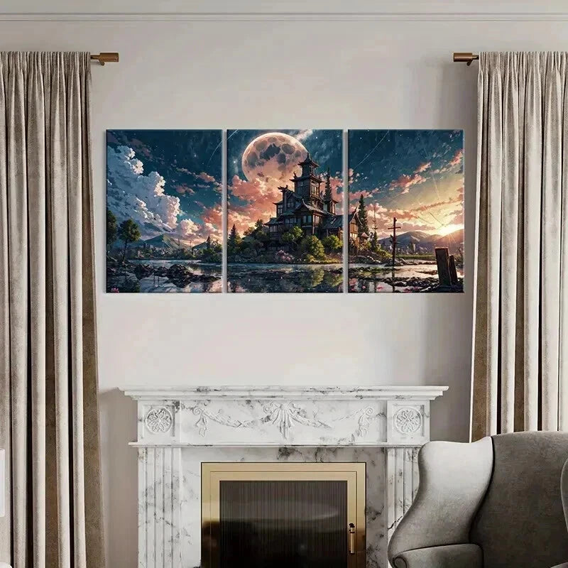 3pcs Japanese Style Temple Vintage  Wall Art Set Canvas Framed 40x60cm - High Quality Print 100% Australian Made Wall Canvas Ready to Hang - Bella Home Decor