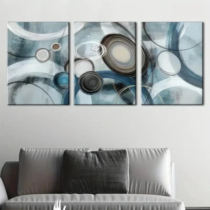 3pcs Abstract Lines and Circles in Teal Green Wall Art Set Canvas Framed 50x70cm - High Quality Print 100% Australian Made Wall Canvas Ready to Hang - Bella Home Decor