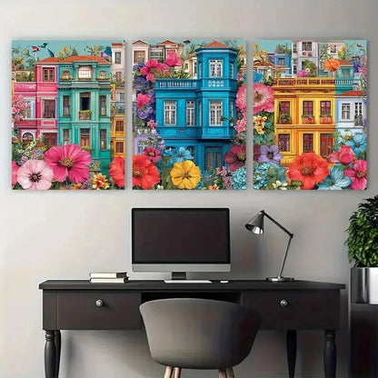 3pcs Vibrant Facade Maximalist Modern Perfect Wall Art Set Canvas Framed 50x70cm - High Quality Print 100% Australian Made Wall Canvas Ready to Hang