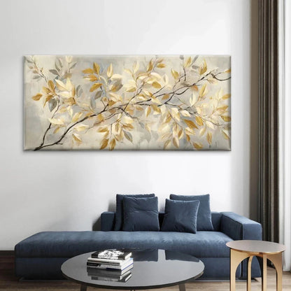 Golden Leaf Botanical Wall Art Canvas Office Home Room Framed 120x60cm