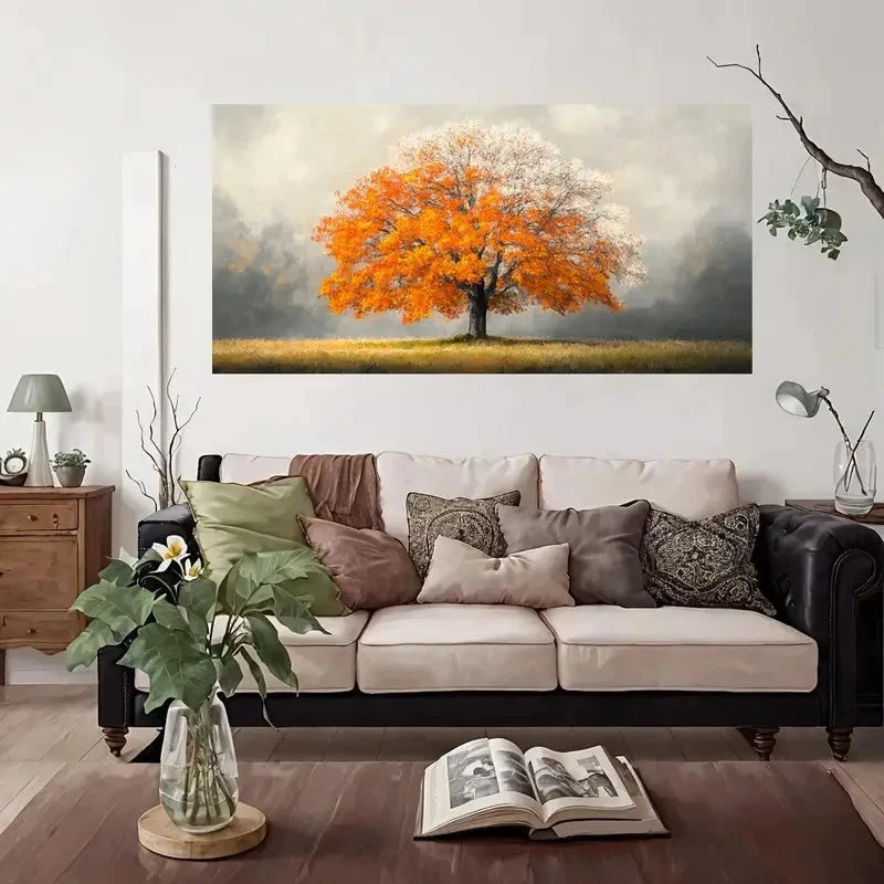 Orange & White Fall Wall Art Canvas Office Home Room Framed 120x60cm