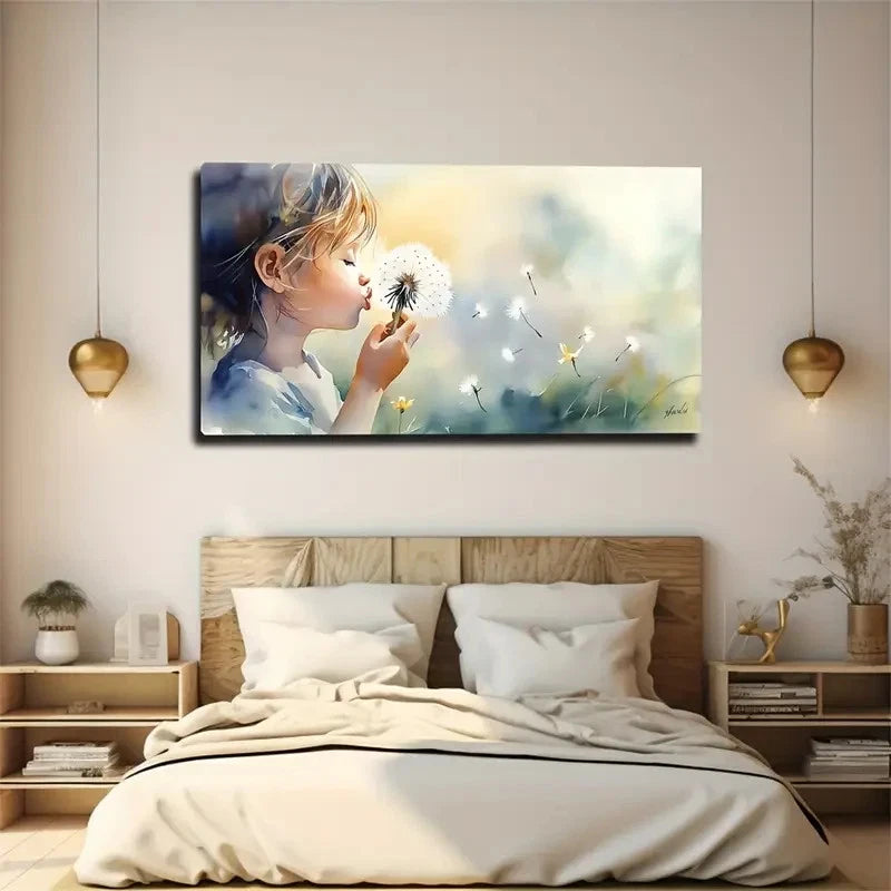 Dandelion Blowing For Children Wall Art Canvas Office Home Room Framed 120x60cm