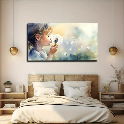 Dandelion Blowing For Children Wall Art Canvas Office Home Room Framed 120x60cm