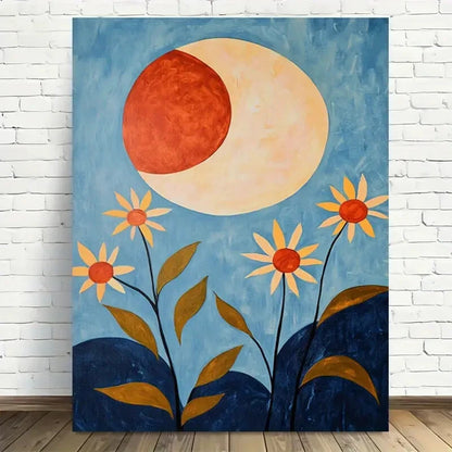 Beautiful Eclipse Flowers Night Sky Painting 40x60cm Metal Print Ready to Hang - Bella Home Decor