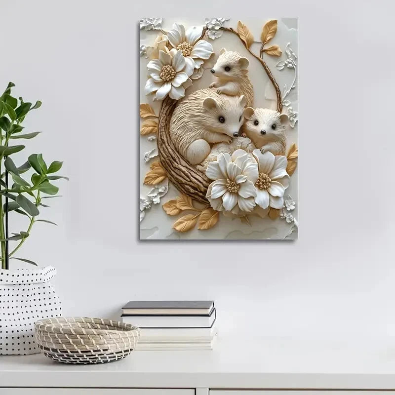Featuring Hedgehogs Among Heart Painting  40x60cm Metal Print Ready to Hang - Bella Home Decor