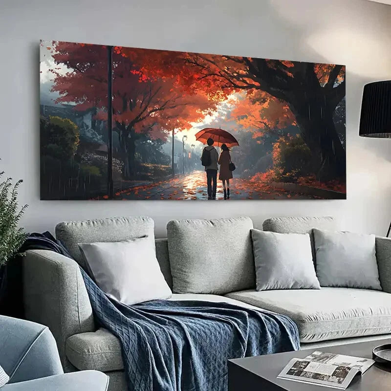 Couple with Umbrella Trees wall canvas office home room framed 120x60cm - Bella Home Decor