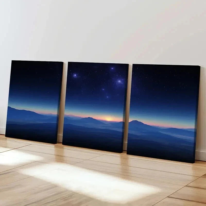 3pcs Night Scene Mountains & Starry Sky Wall Art Set Canvas Framed 50x70cm - High Quality Print 100% Australian Made Wall Canvas Ready to Hang - Bella Home Decor