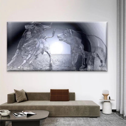 Bull & Bear Fighting Wall Art Canvas Office Home Room Framed 120x60cm