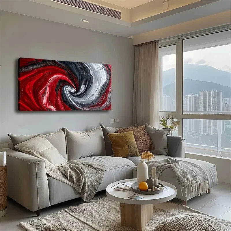 Vortex Design Red Black Gray Wall Art Canvas Office Home Room Framed 120x60cm - Bella Home Decor