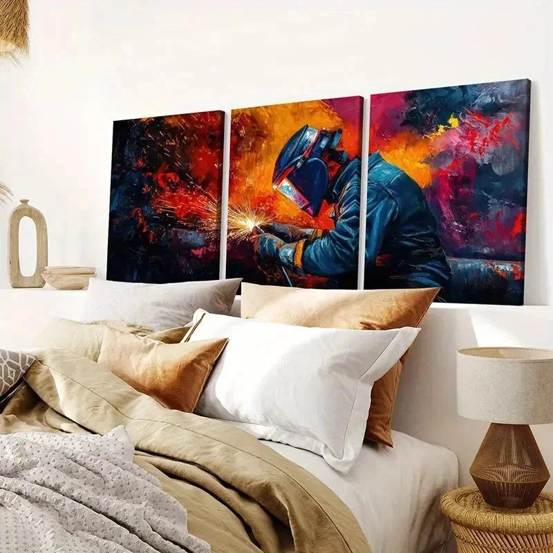 3pcs Dynamic Sparks, Industrial Style  Wall Art Set Canvas Framed 40x60cm - High Quality Print 100% Australian Made Wall Canvas Ready to Hang - Bella Home Decor