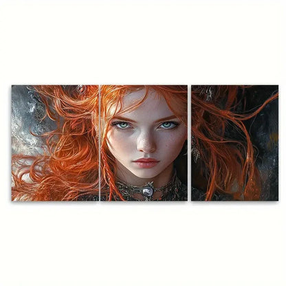 3pcs Red Hair Girl RG    Wall Art Set Canvas Framed 40x60cm - High Quality Print 100% Australian Made Wall Canvas Ready to Hang