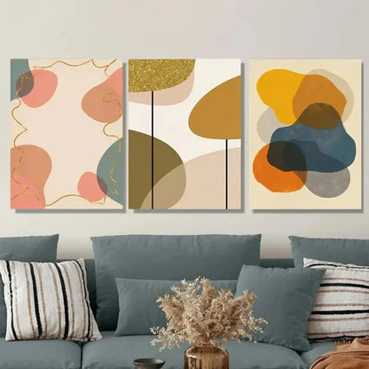 3pcs Modern Abstract Vibrant Geometric Golden Art Set Canvas Unframed - High Quality Print 100% Australian Made Wall Canvas