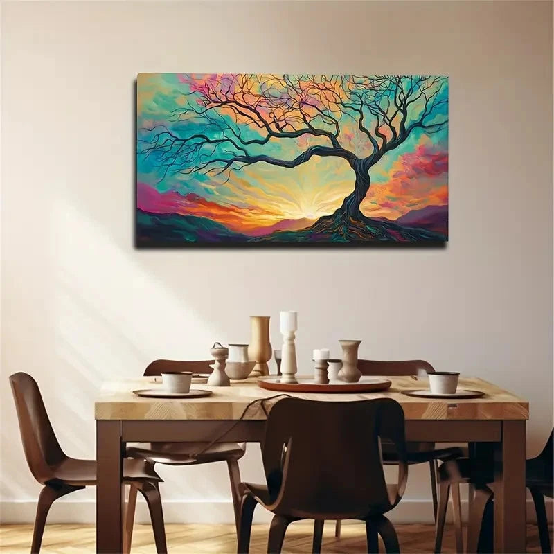 Withered Tree Rainbow Sunset Wall Art Canvas Office Home Room Framed 120x60cm