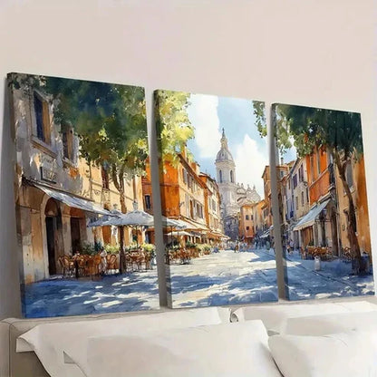3pcs Italian Street Cafes & Historic Buildings Wall Art Set Canvas Unframed - High Quality Print 100% Australian Made Wall Canvas