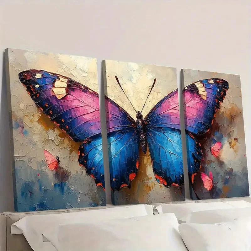 3pcs Butterfly Painting with Kits Wall Art Set Canvas Framed 40x60cm - High Quality Print 100% Australian Made Wall Canvas Ready to Hang - Bella Home Decor