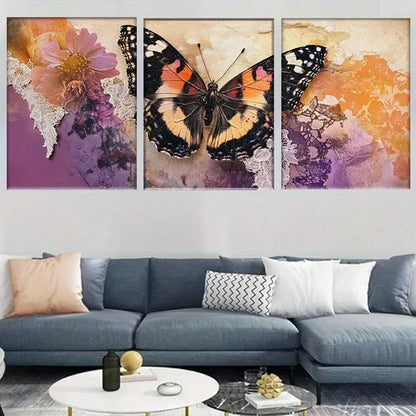 3pcs Rustic Floral Lace Vintage Butterfly Wall Art Canvas Unframed - High Quality Print 100% Australian Made Wall Canvas