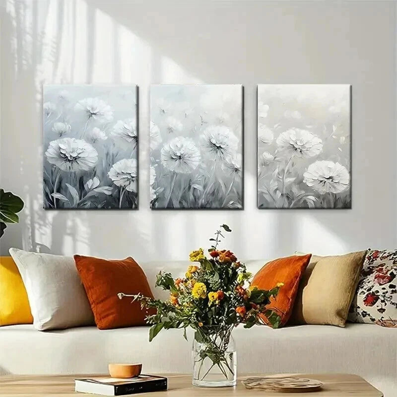 3pcs Elegant Monochrome Floral Botanical Perfect Wall Art Set Canvas Framed 60x90cm - High Quality Print 100% Australian Made Wall Canvas Ready to Hang - Bella Home Decor