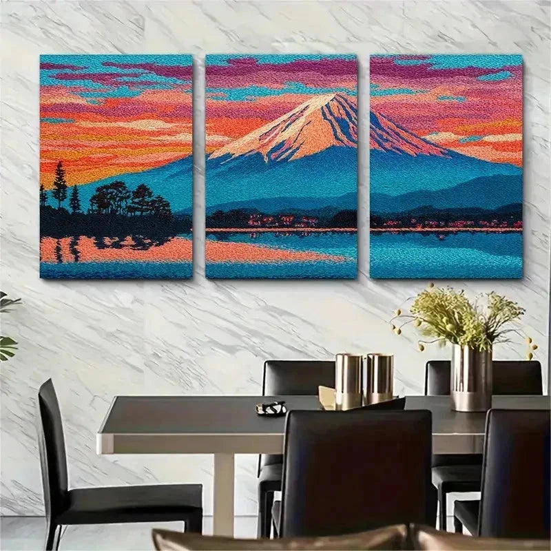 3pcs Vibrant Japanese Travel Decor Fuji Perfect Wall Art Set Canvas Framed 50x70cm - High Quality Print 100% Australian Made Wall Canvas Ready to Hang