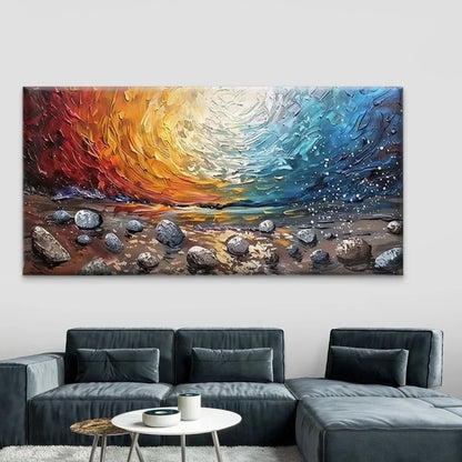 Abstract Ocean Wave & Stones Wall Art Canvas Office Home Room Framed 120x60cm
