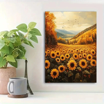 Beautiful Warm Sunlit Forest And Blooming Painting 40x60cm Metal Print Ready to Hang - Bella Home Decor