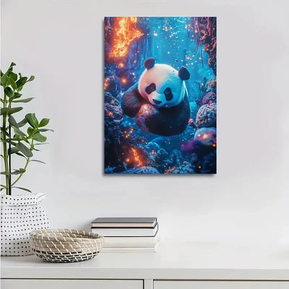 Panda Playing with a Ball Underwater In a Coral Reef 40x60cm Metal Print Ready to Hang - Bella Home Decor