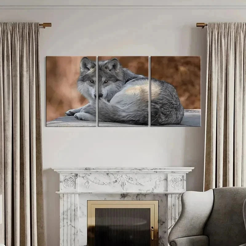 3pcs Wolf Sitting on the Ground Modern Wall Art Set Canvas Framed 50x70cm - High Quality Print 100% Australian Made Wall Canvas Ready to Hang - Bella Home Decor