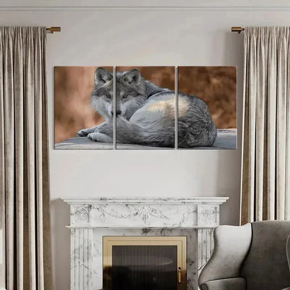 3pcs Wolf Sitting on the Ground Modern Wall Art Set Canvas Framed 50x70cm - High Quality Print 100% Australian Made Wall Canvas Ready to Hang - Bella Home Decor