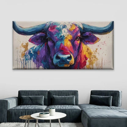Abstract Multicolor Bull Wall Art Canvas Office Home Room Framed 120x60cm