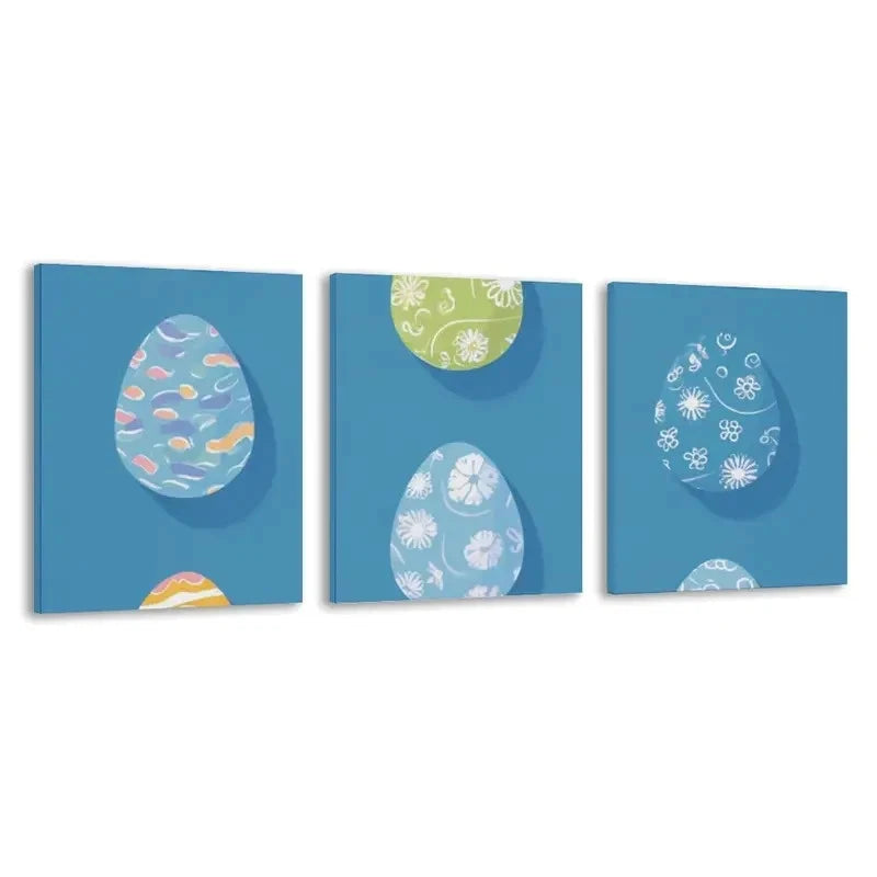 3pcs Easter Decor with Pastel Blue & Floral  Wall Art Set Canvas Framed 50x70cm - High Quality Print 100% Australian Made Wall Canvas Ready to Hang - Bella Home Decor