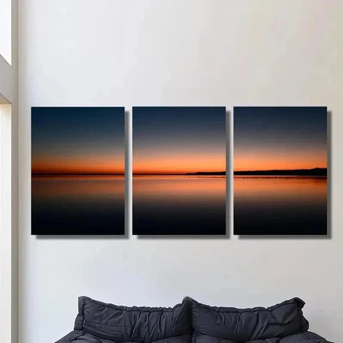 3pcs Sunset Reflection on Water Surface Wall Art Canvas Unframed - High Quality Print 100% Australian Made Wall Canvas