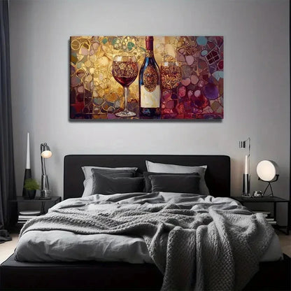 Wine And Glass Suitable Wall Art Canvas Office Home Room Framed 120x60cm