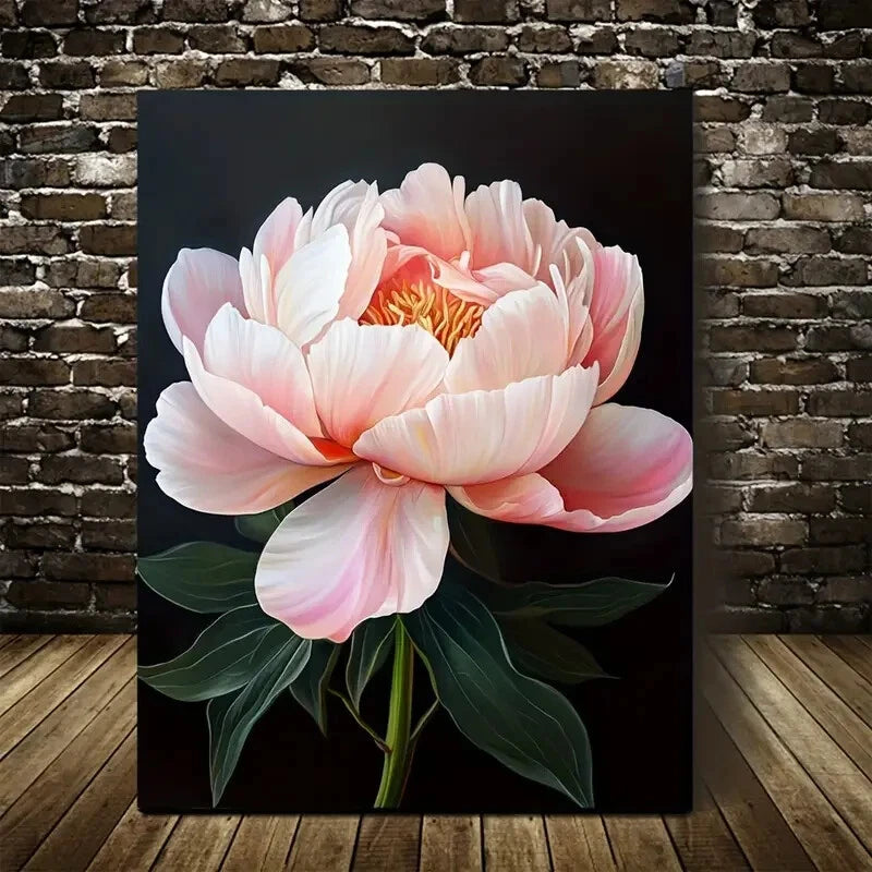 Vibrant Pink & White Floral Painting with Black 40x60cm Metal Print Ready to Hang - Bella Home Decor