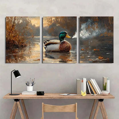 3pcs Funny Smoking Duck Painting Vintage Retro Metal Print Ready to Hang Art - Bella Home Decor