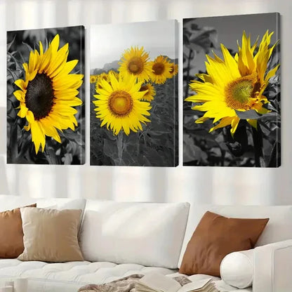 3pcs Modern Sunflower Botany Decorative Wall Art Set Canvas Unframed - High Quality Print 100% Australian Made Wall Canvas