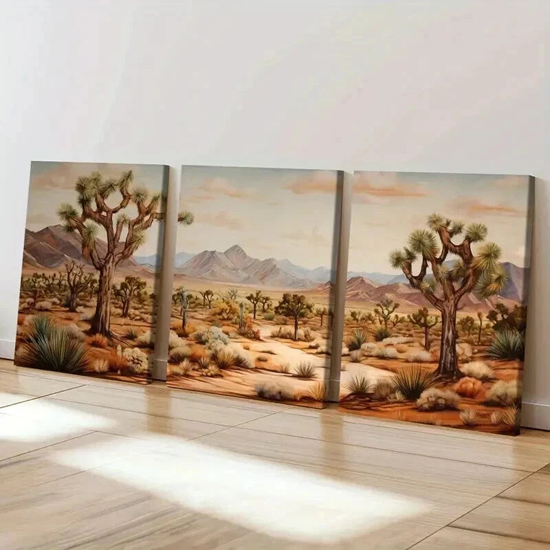 3pcs Golden Desert Sands & Mountain Wall Art Set Canvas Framed 60x90cm - High Quality Print 100% Australian Made Wall Canvas Ready to Hang - Bella Home Decor