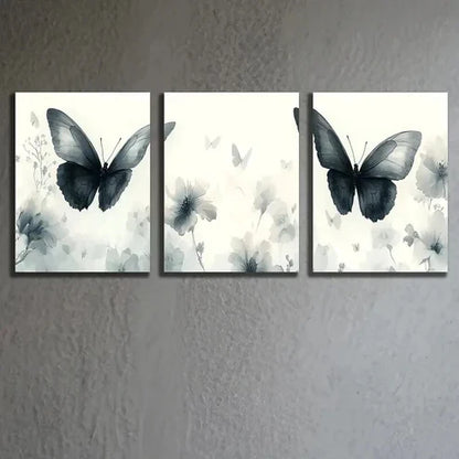 3pcs Black Butterfly & White Flowers Decor Wall Art Canvas Unframed - High Quality Print 100% Australian Made Wall Canvas - Bella Home Decor