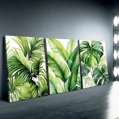 3pcs Vibrant Tropical Green Leaf Deco  Wall Art Set Canvas Unframed - High Quality Print 100% Australian Made Wall Canvas
