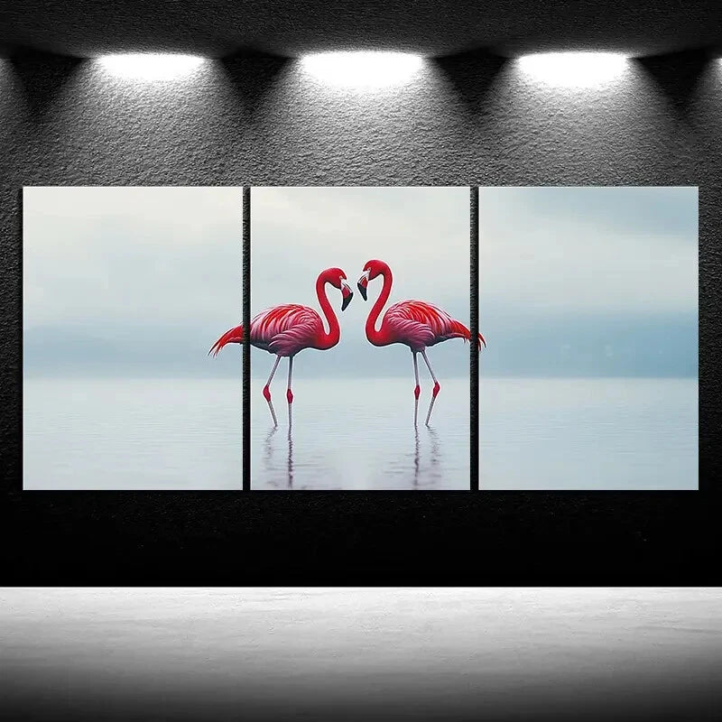 3pcs Pink Flamingos Painting Nature Metal Print Ready to Hang Art - Bella Home Decor