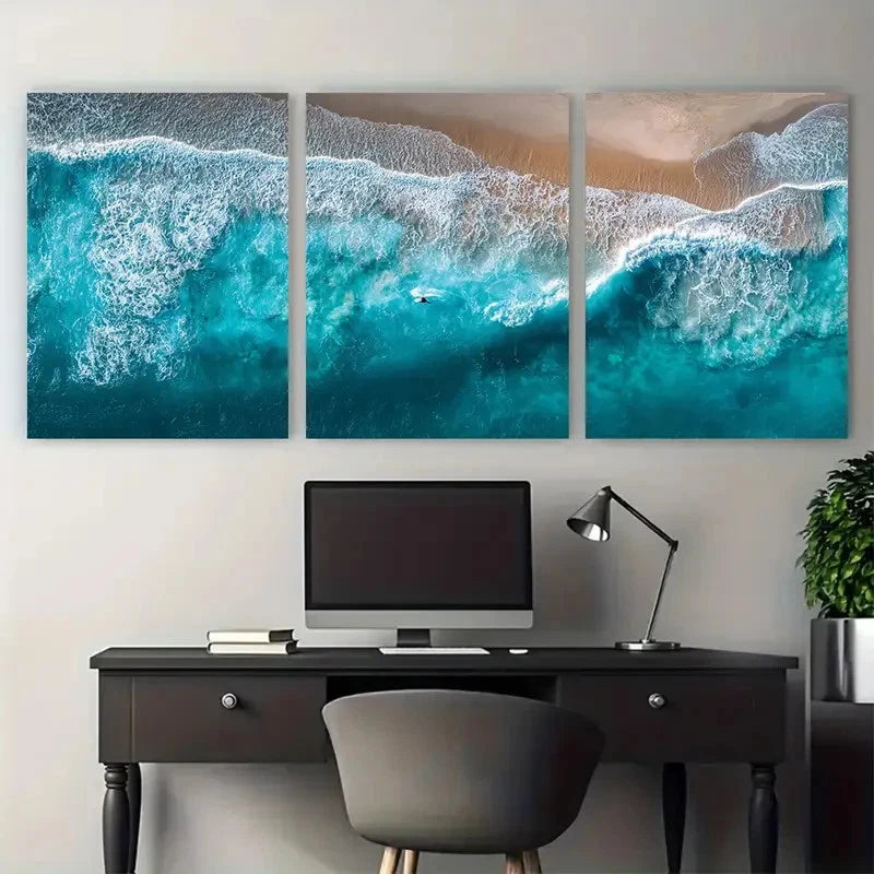3pcs Blue Seascape Coastal Beach Prefect Wall Art Set Canvas Framed 40x60cm - High Quality Print 100% Australian Made Wall Canvas Ready to Hang - Bella Home Decor