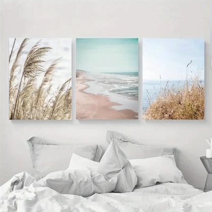 3pcs Neutral Beach Coastal House Décor Perfect Wall Art Set Canvas Framed 40x60cm - High Quality Print 100% Australian Made Wall Canvas Ready to Hang - Bella Home Decor