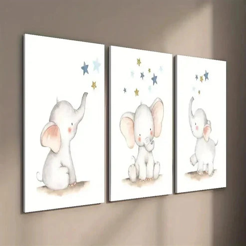 3pcs Elephant Star Art Cute Elephant  Wall Art Set Canvas Unframed - High Quality Print 100% Australian Made Wall Canvas