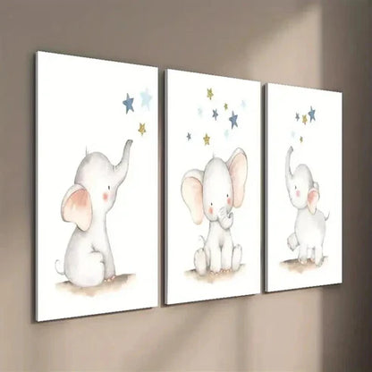 3pcs Elephant Star Art Cute Elephant  Wall Art Set Canvas Unframed - High Quality Print 100% Australian Made Wall Canvas