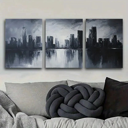 3pcs Monochrome Cityscape Vintage Wall Art Set Canvas Framed 40x60cm - High Quality Print 100% Australian Made Wall Canvas Ready to Hang