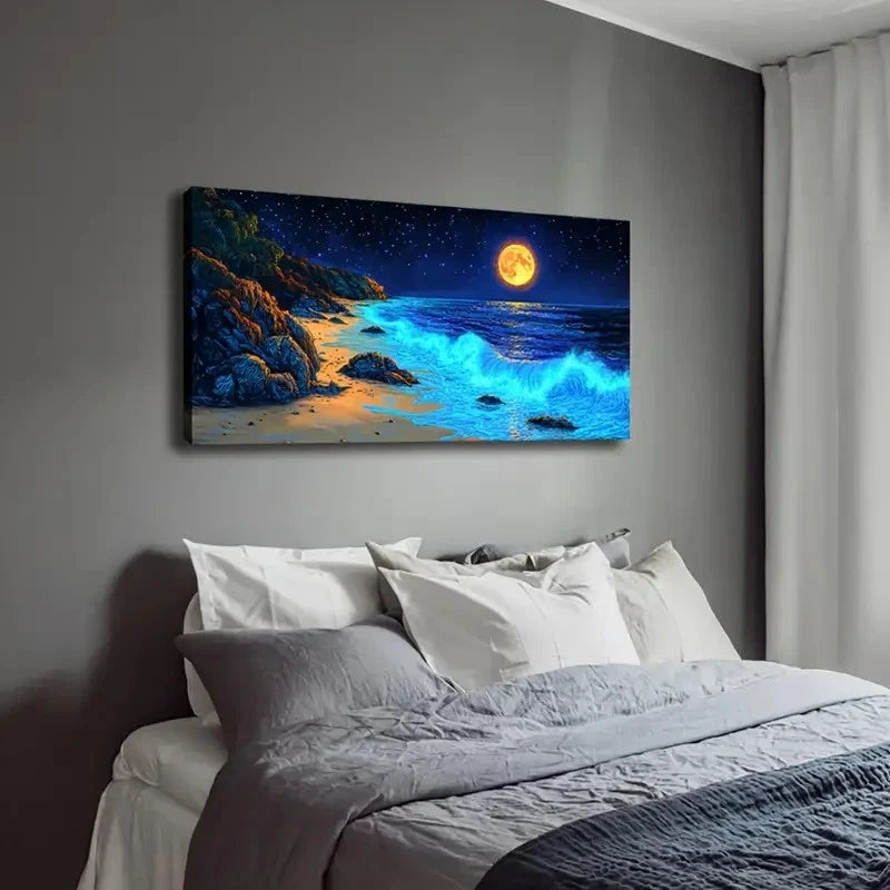 Modern Minimalist Blue Waves Wall Art Canvas Office Home Room Framed 120x60cm