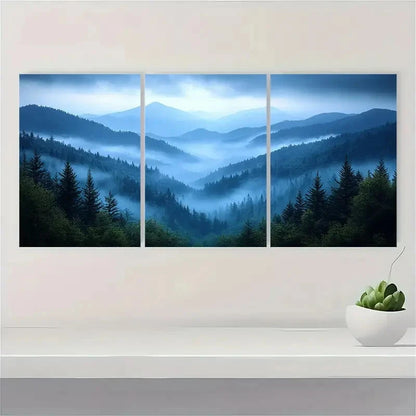 3pcs Serene Smoky Mountains Watercolor Metal Print Ready to Hang Art - Bella Home Decor