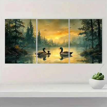 3pcs  Duck Painting Pond Watercolor  KL    Wall Art Set Canvas Framed 60x90cm - High Quality Print 100% Australian Made Wall Canvas Ready to Hang - Bella Home Decor