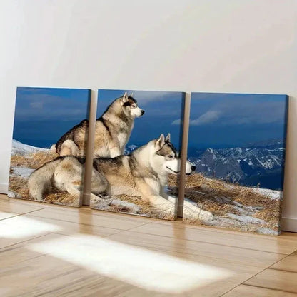3pcs Two Wolves On Snowy Mountains Wall Art Canvas Unframed - High Quality Print 100% Australian Made Wall Canvas